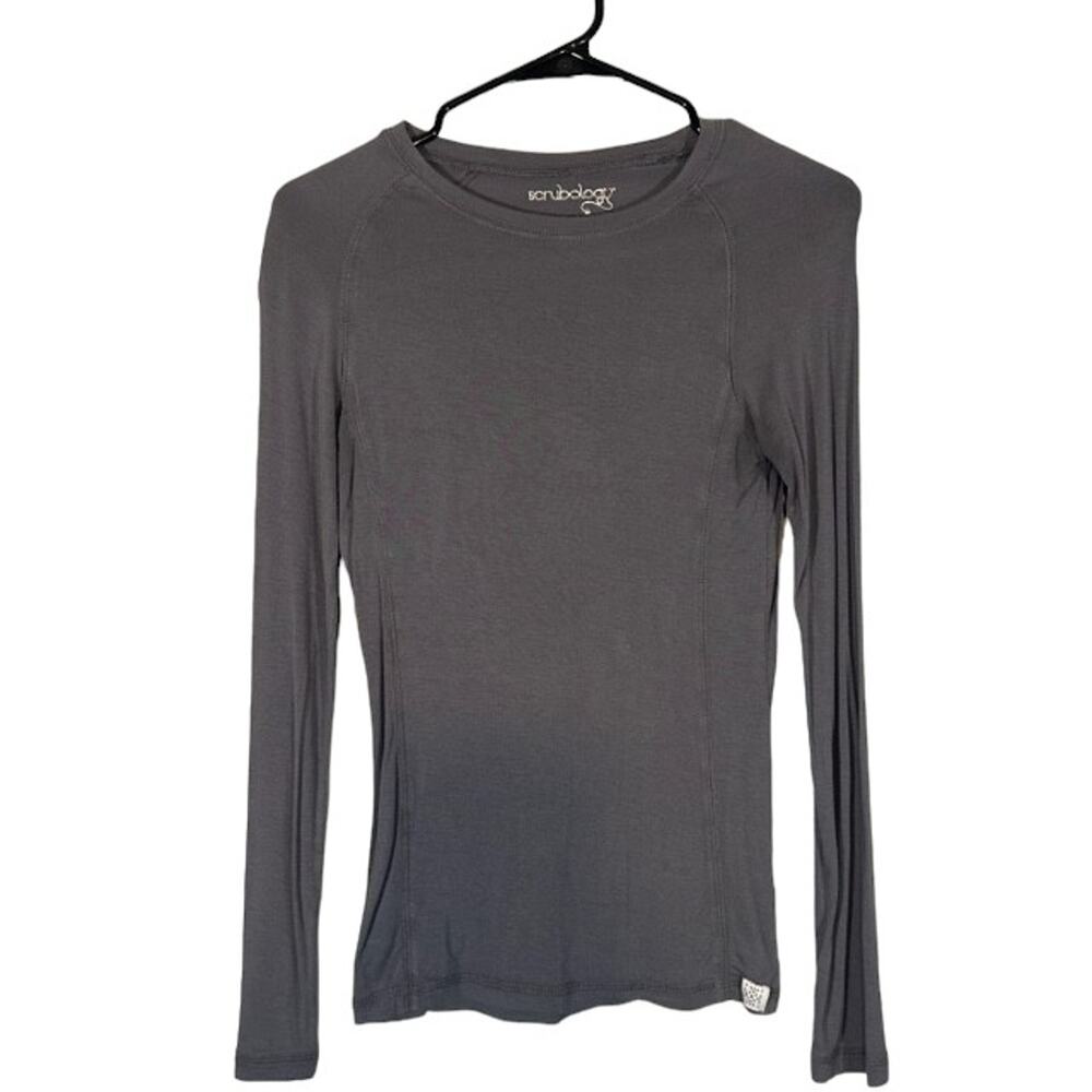 Scrubology Gray Long Sleeve Stretch Medical Scrub Pullover Top Women Sz XS